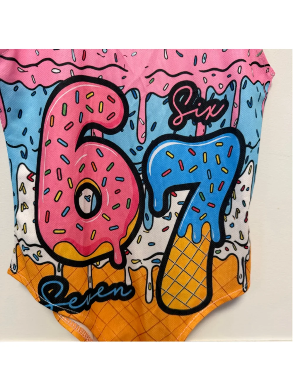 Girls Donut Ice Cream One Piece Swimsuit Size 7-8 Y 67 Pink Blue thin material